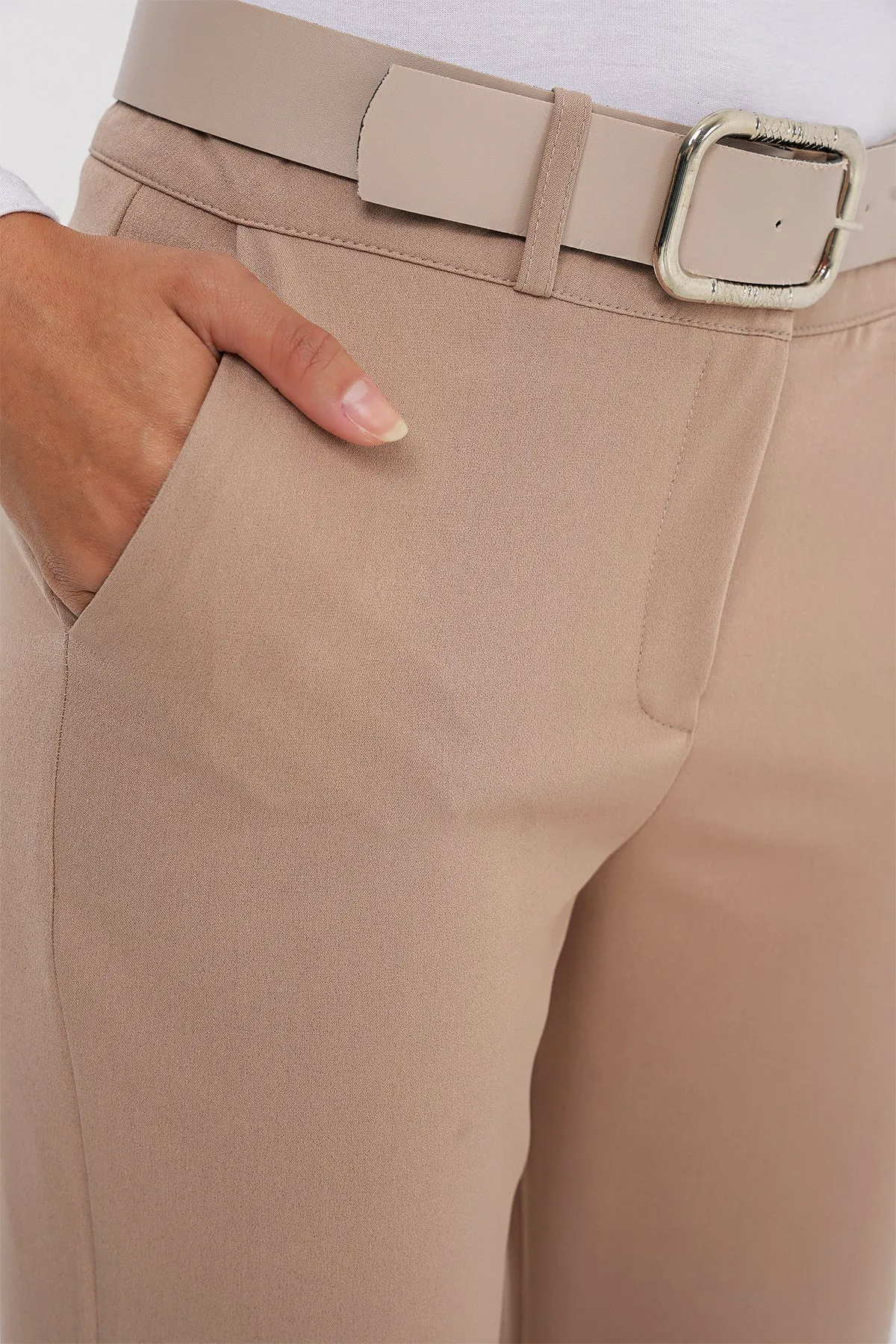 6538 kemerli ispanyol paça pantolon