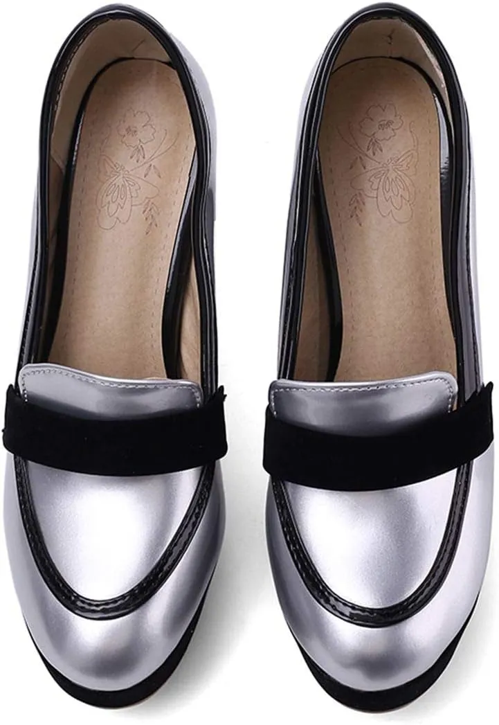 AIMODOR Womens Penny Loafers Patent Platform Chunky High Heel Pumps