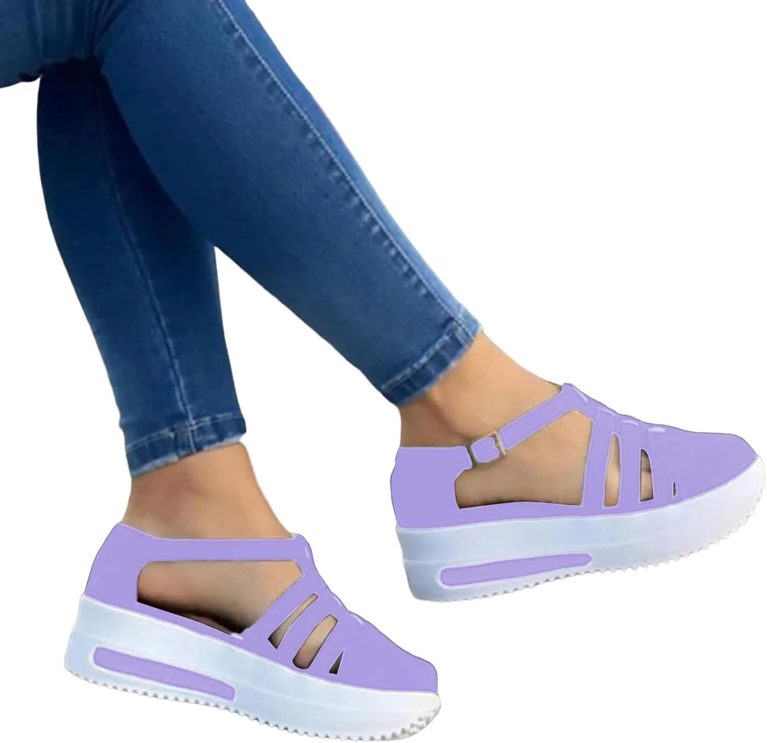Aniywn Womens Adjustable Buckle Peep Toe Slingback Platform Wedge Sandals Casual Comfortable Beach Sandals Walking Shoes