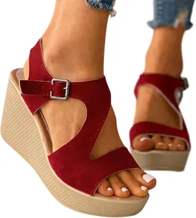 Aniywn Women's Peep Toe Wedge Sandals Ankle Strappy Espadrille Platform Wedge Sandals Summer Slingback Sandals