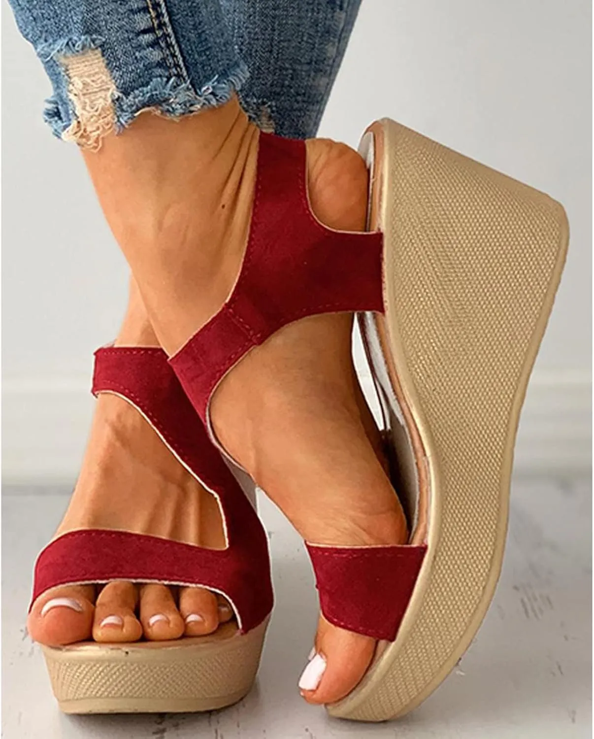 Aniywn Women's Peep Toe Wedge Sandals Ankle Strappy Espadrille Platform Wedge Sandals Summer Slingback Sandals