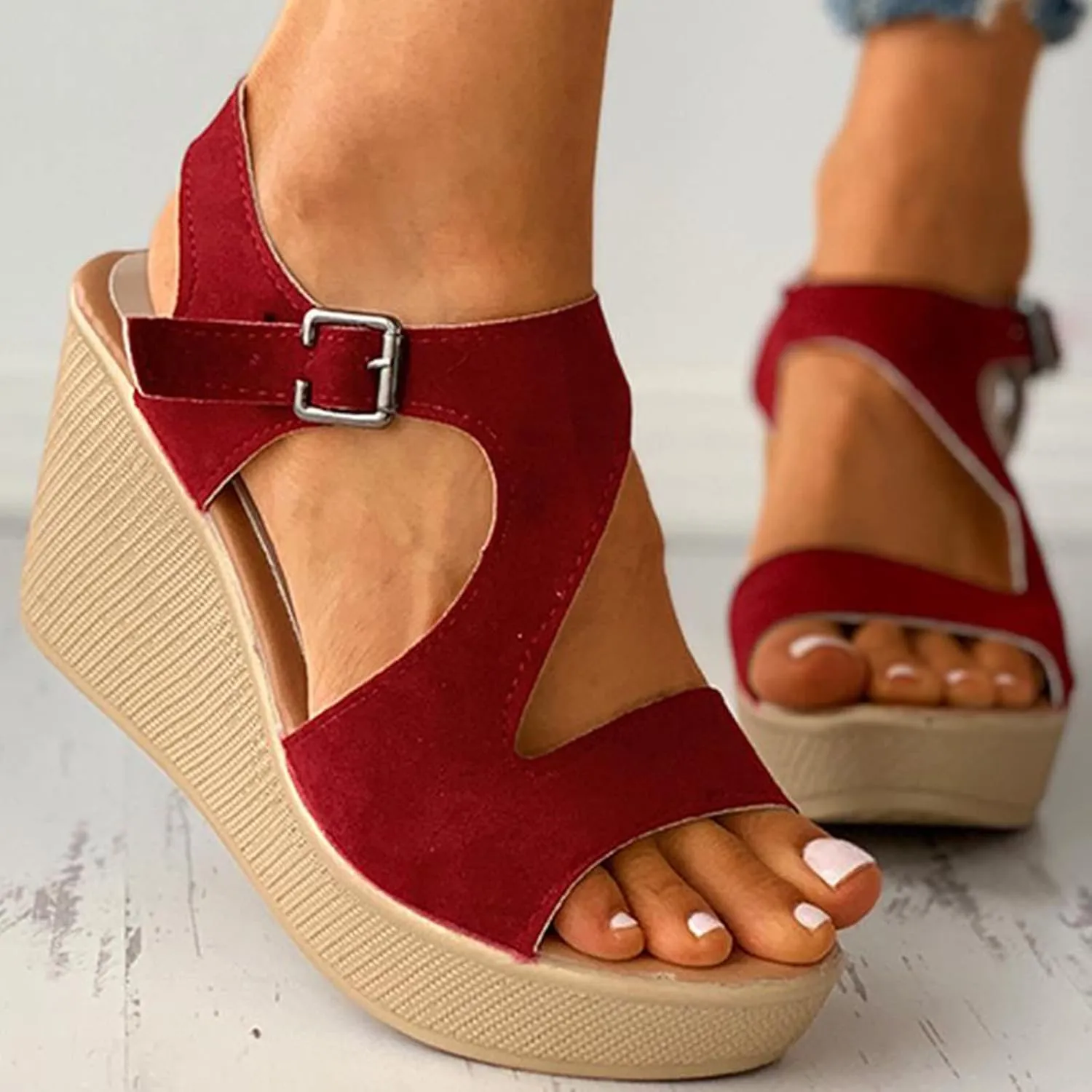 Aniywn Women's Peep Toe Wedge Sandals Ankle Strappy Espadrille Platform Wedge Sandals Summer Slingback Sandals