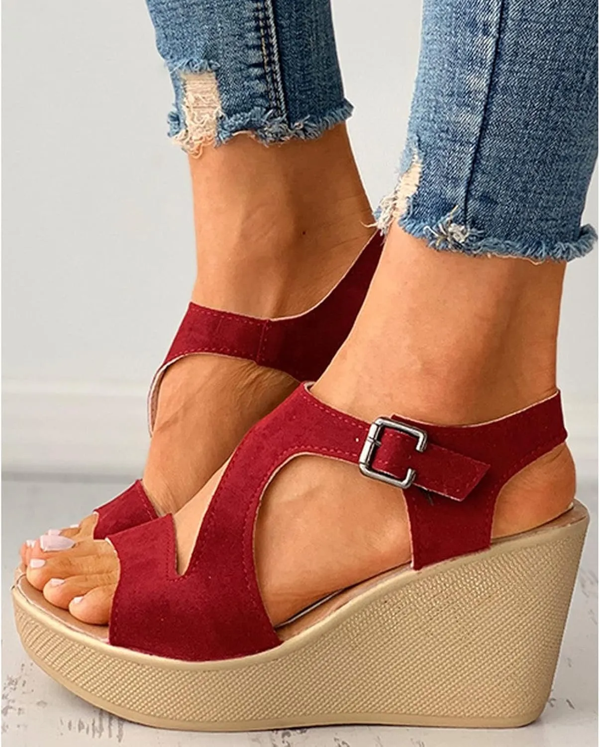 Aniywn Women's Peep Toe Wedge Sandals Ankle Strappy Espadrille Platform Wedge Sandals Summer Slingback Sandals