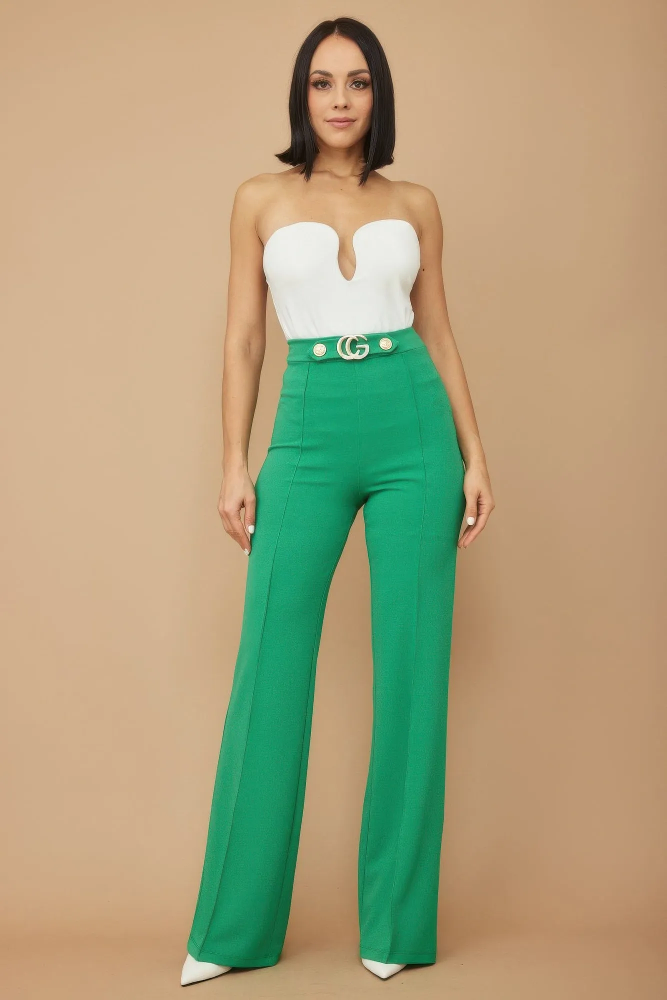 Blue Zone Planet |  Cg Buckle And Button Detail Pants