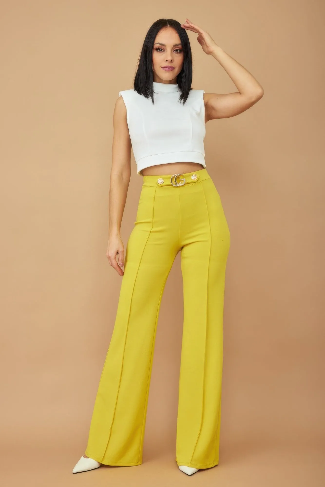 Blue Zone Planet |  Cg Buckle And Button Detail Pants