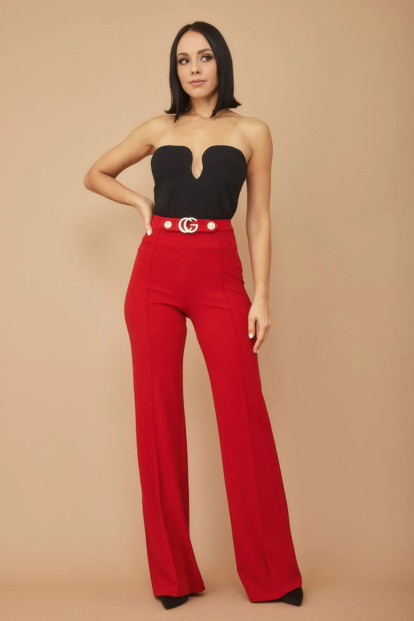 Blue Zone Planet |  Cg Buckle And Button Detail Pants