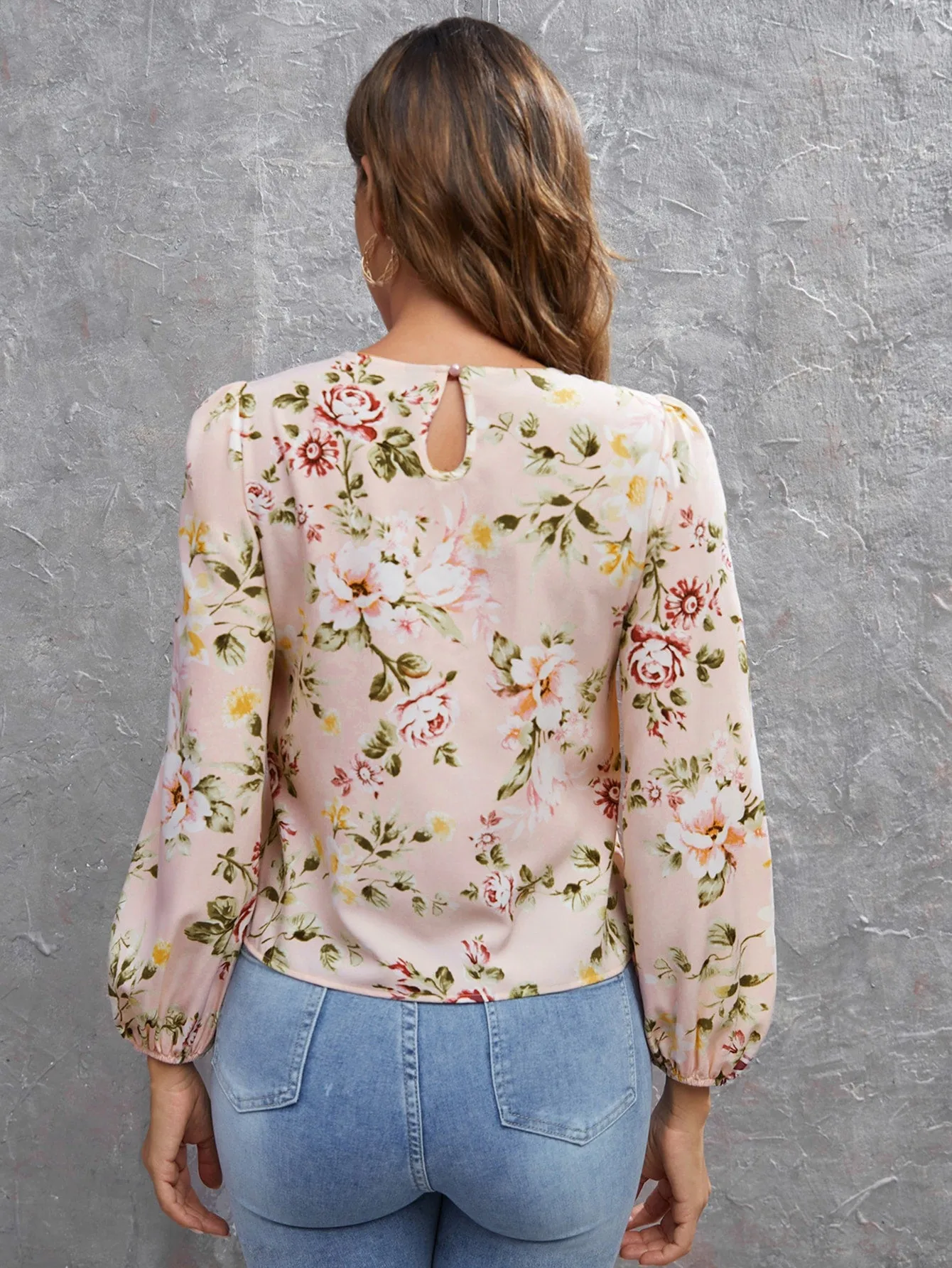 Casual Floral Button Long Sleeve Round Neck Regular Blouse