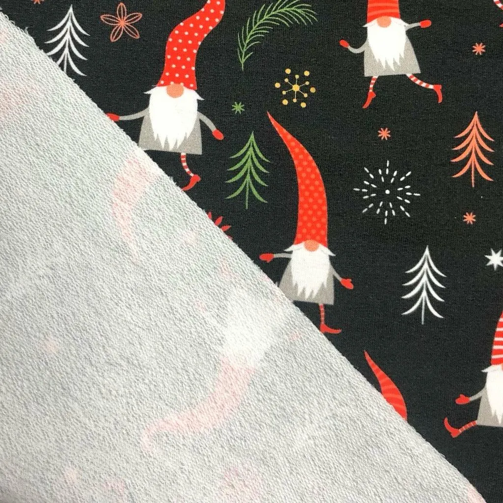 Christmas Gnomes on Black French Terry Fabric