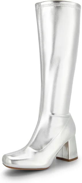 DREAM PAIRS Women's Gogo Boots, Square Toe Chunky Knee High Boots For Women