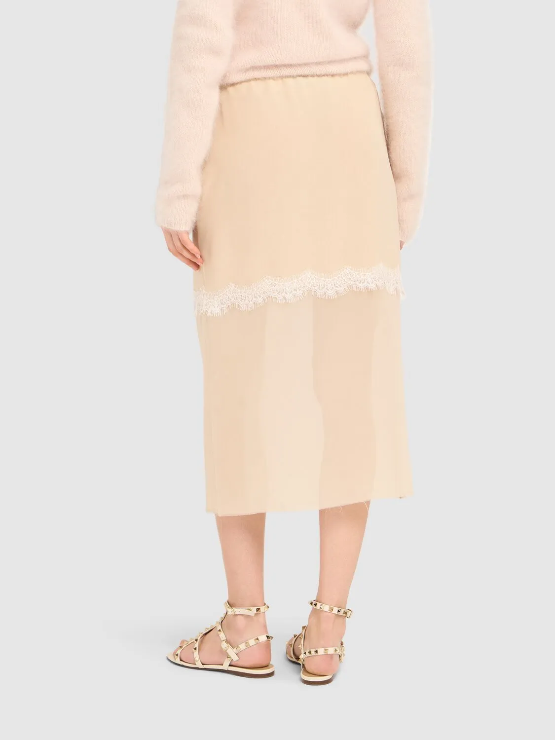 Georgette Midi Skirt With Lace