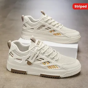 Men's Breathable Mesh Casual Skateboarding Shoes, Fashion Trend Low-Top Sneakers, Striped Pattern, Spring/Summer
