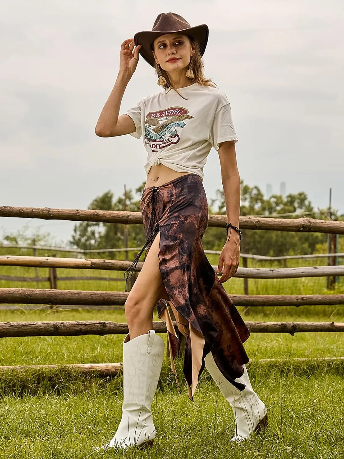 Mostrin Cowgirl Boots for Women Embroidered Cowboy Boots Pointed Toe Knee High Boots Chunky Block Heel Pull On Tall Western Boot for Ladies