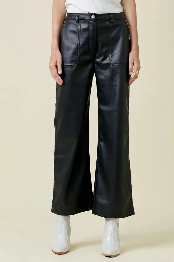 Piping Faux Leather Trousers Black