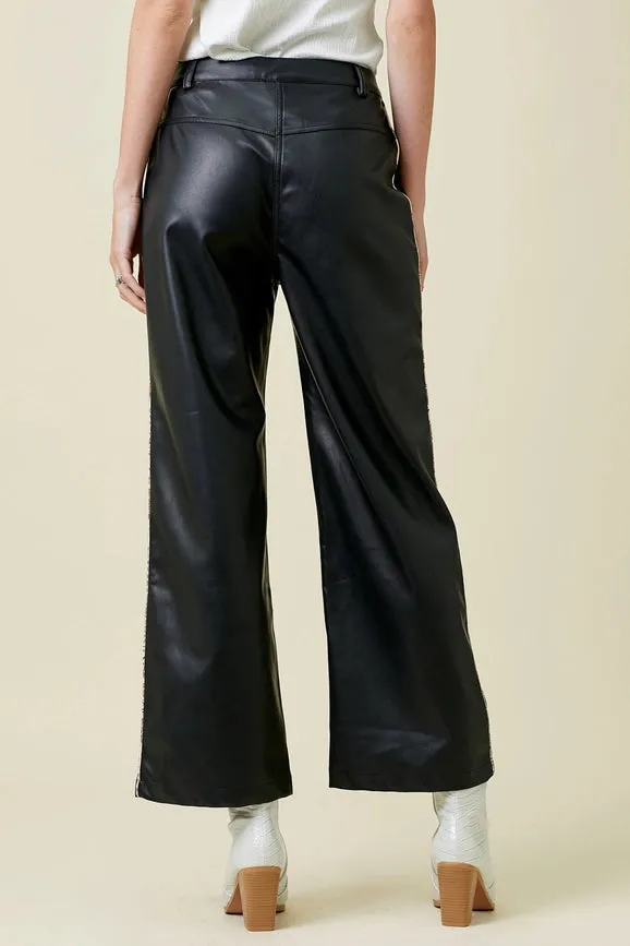 Piping Faux Leather Trousers Black