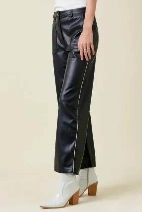 Piping Faux Leather Trousers Black