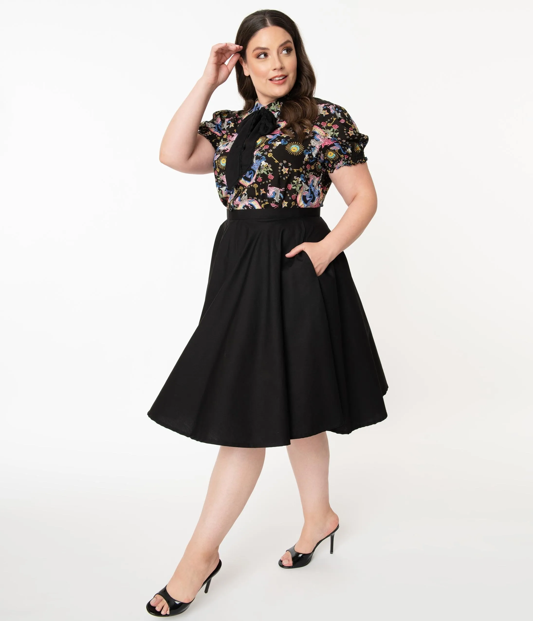 Plus Size 1950s Style Black High Waist Swing Skirt