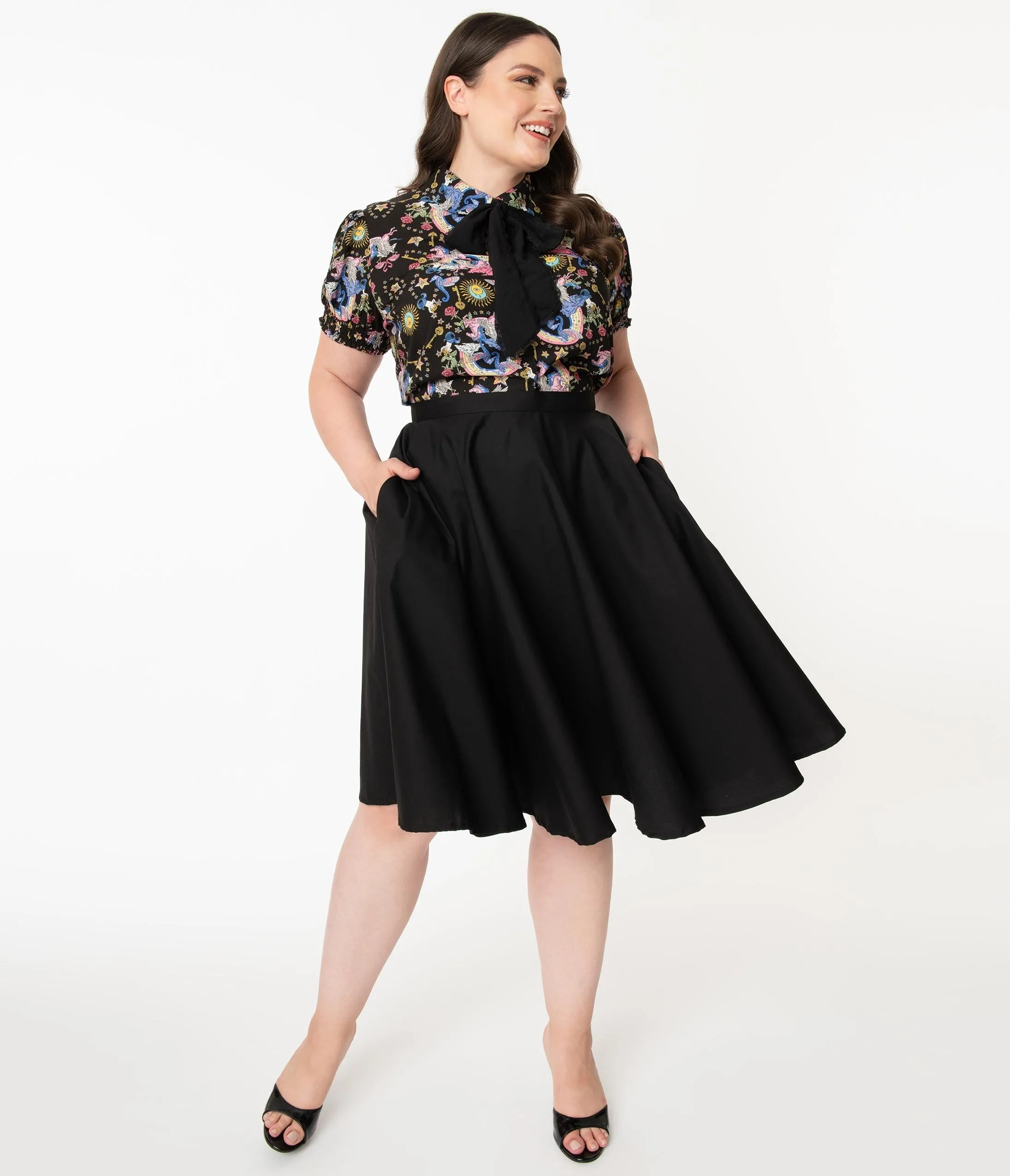Plus Size 1950s Style Black High Waist Swing Skirt