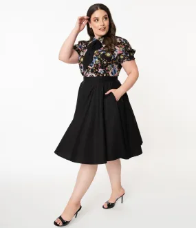 Plus Size 1950s Style Black High Waist Swing Skirt