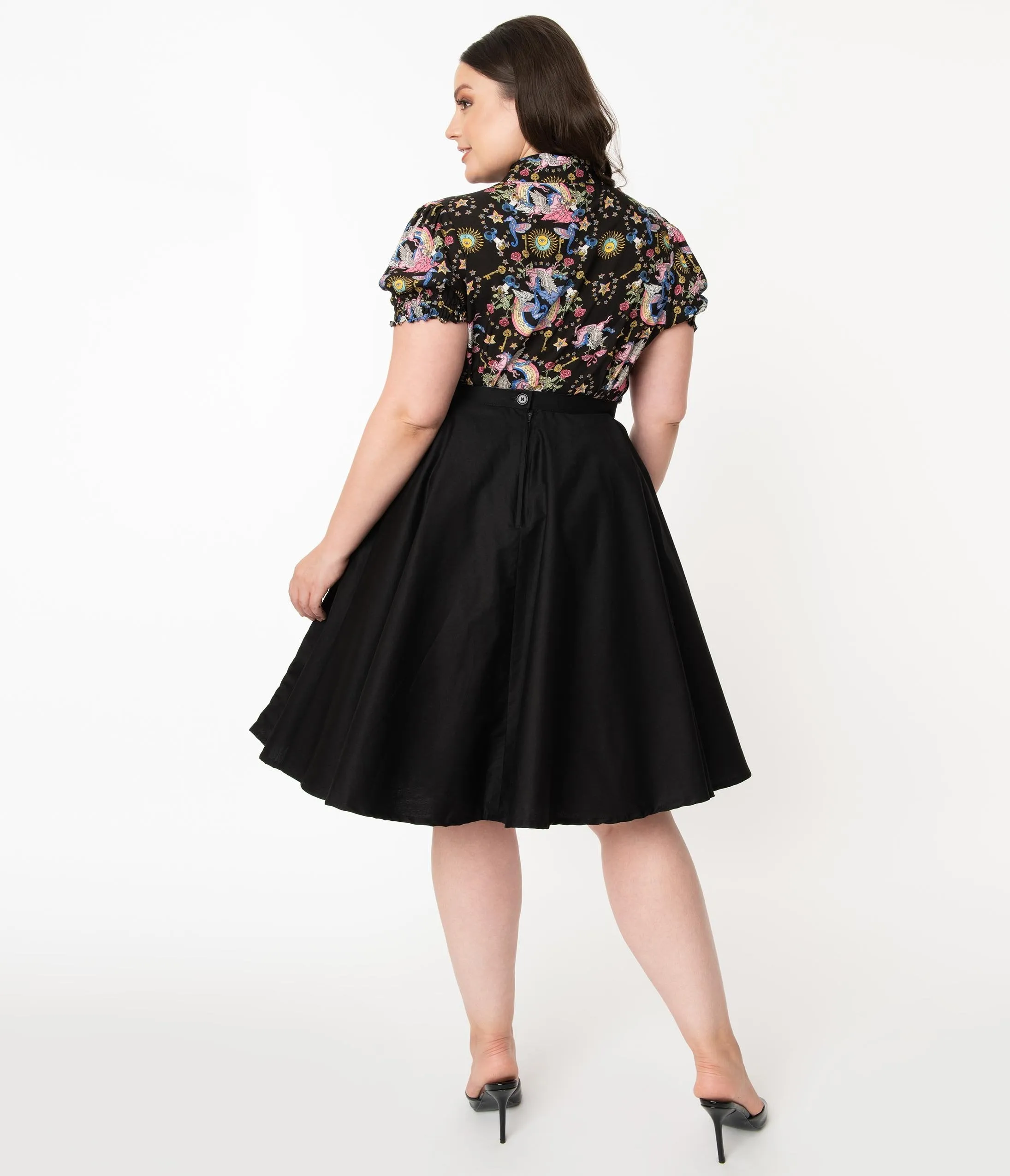 Plus Size 1950s Style Black High Waist Swing Skirt