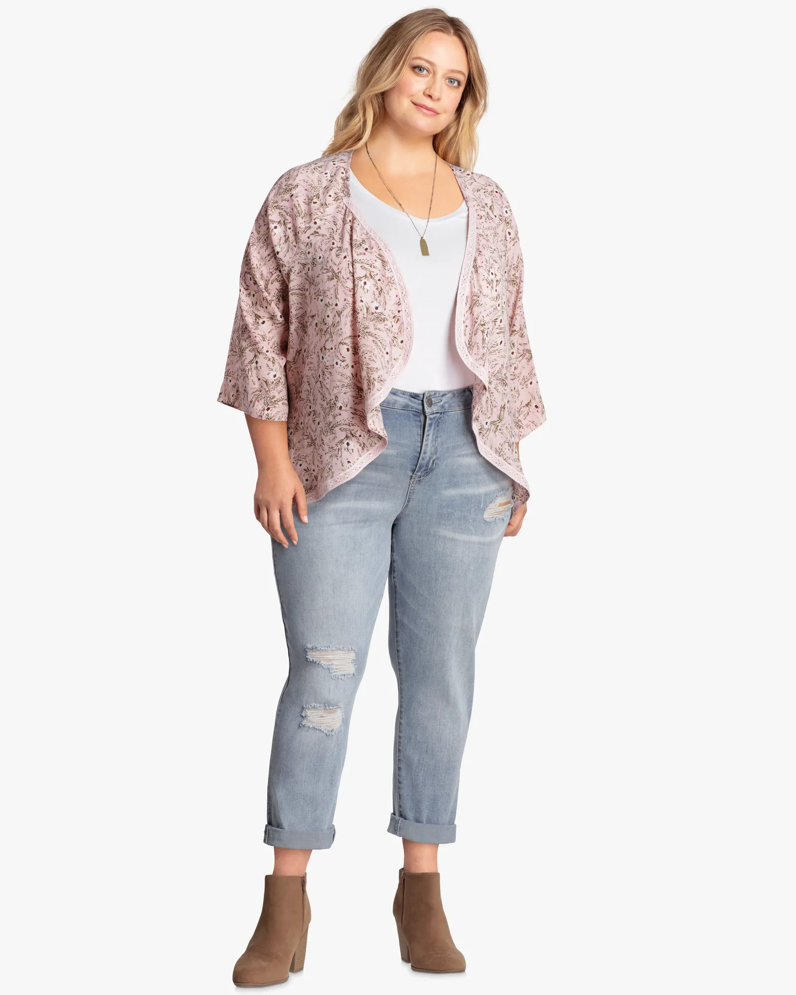 Selena Kimono With Lace Trim | Pink / Olive Green