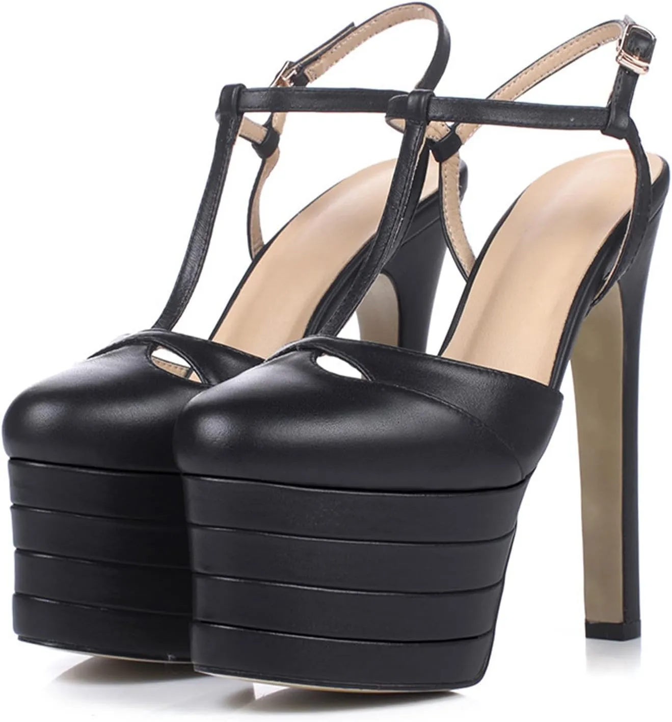 Sexy Women's Elegant Striped Sandals, Fashion Peep Toe T-tied Sweet High Heels for Party, Banquet And Catwalk