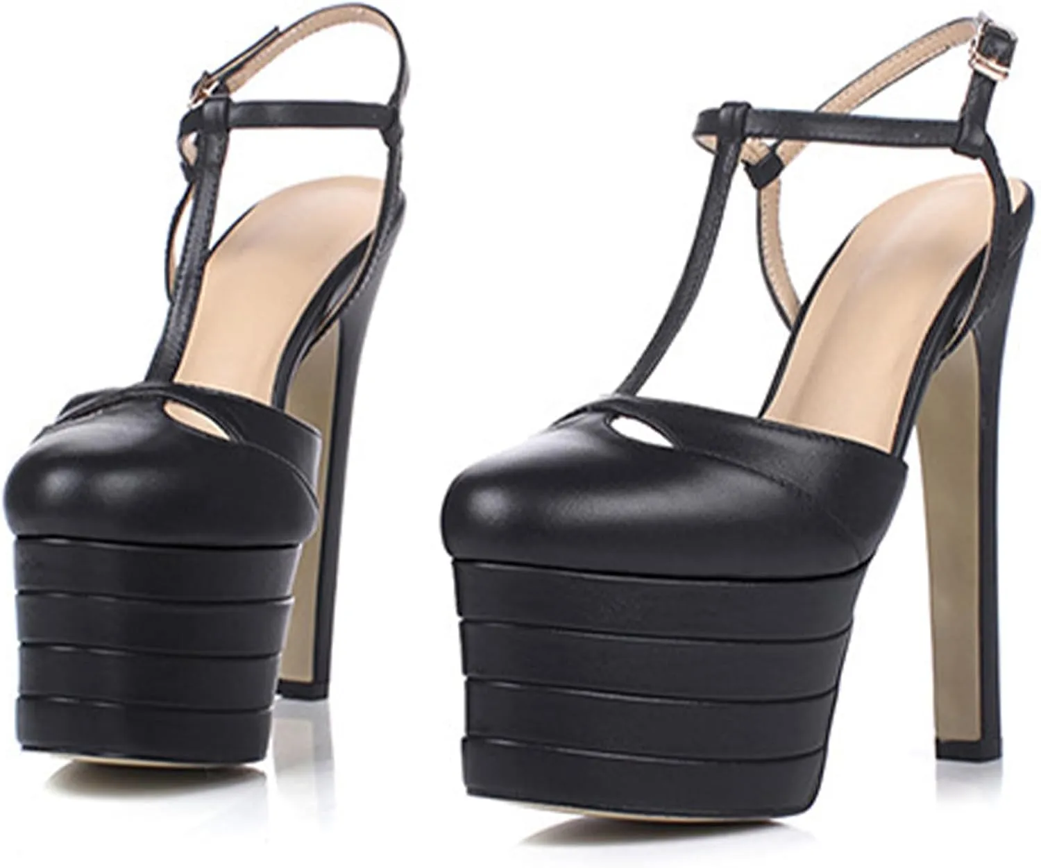 Sexy Women's Elegant Striped Sandals, Fashion Peep Toe T-tied Sweet High Heels for Party, Banquet And Catwalk