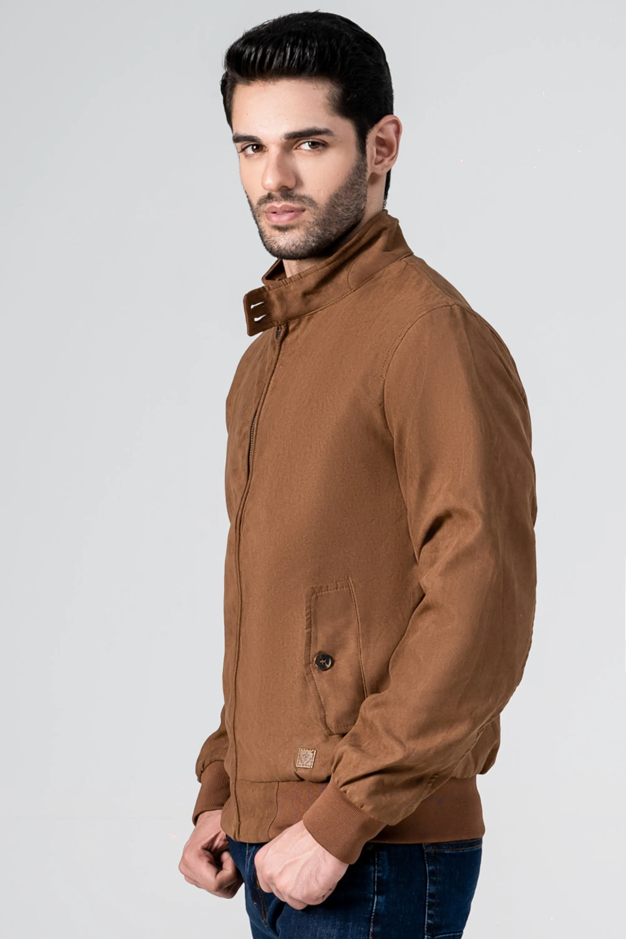 SUEDE ZIP FRONT JACKET BROWN