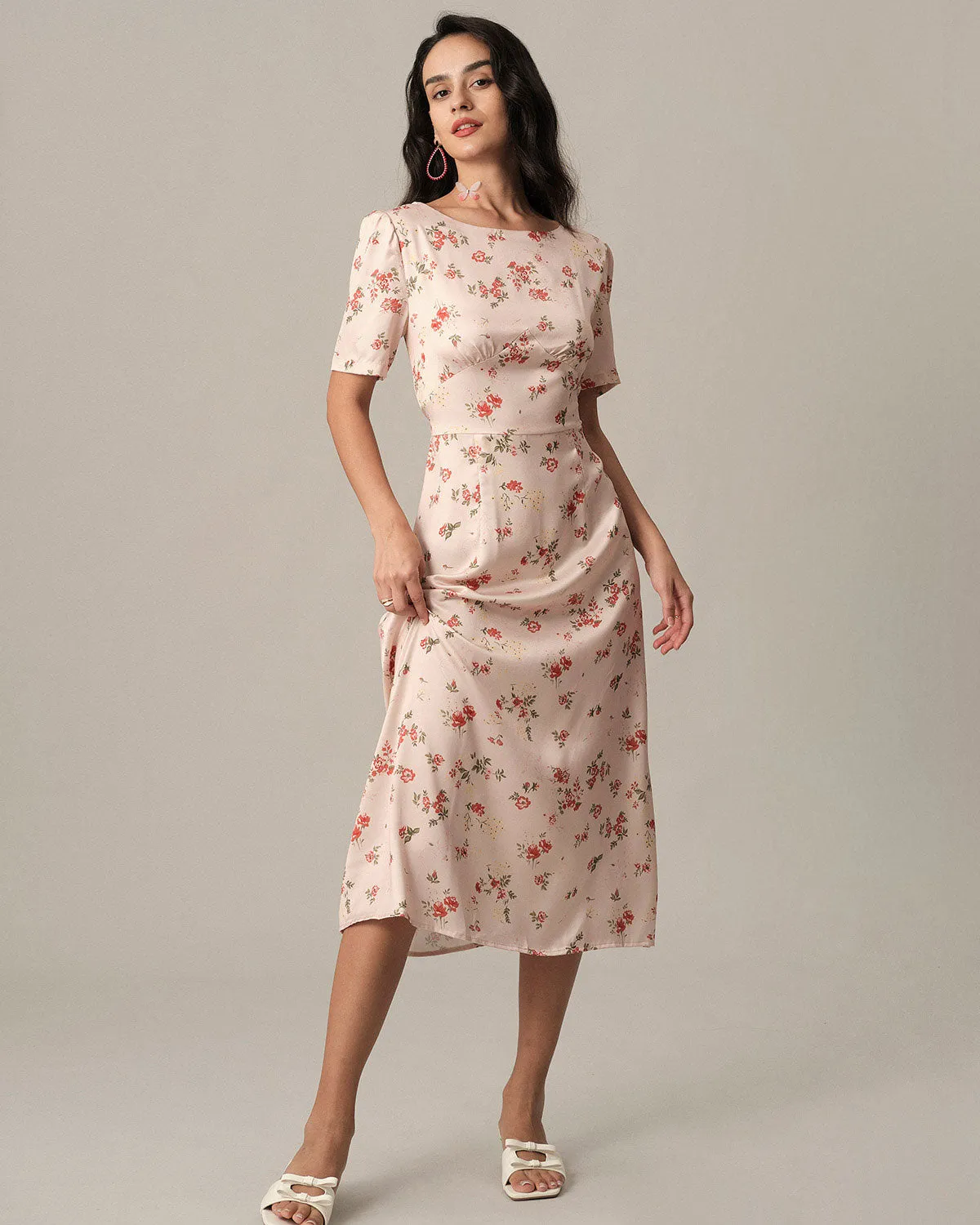The Floral Tie Strap Cutout Midi Dress