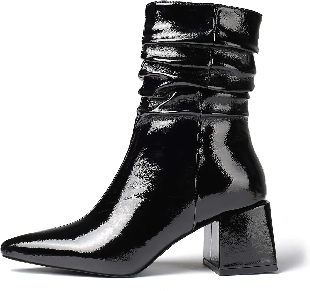 vivianly Pointed Toe Ankle Boot Mid-Calf Boots Chunky Block Heel Booties for Women