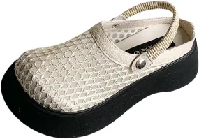 Women's Mesh Closed Toe Slip-On Mules, Breathable Hollow-Out Platform Sandals, Two-Way Wear, Height-Boosting Design